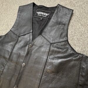 UNIK Men's Size M Genuine Leather Black Biker VEST‎ Lined Inside/Outside Pockets